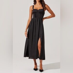 Astr Black Maxi Dress with Bustier Top and Side Slit